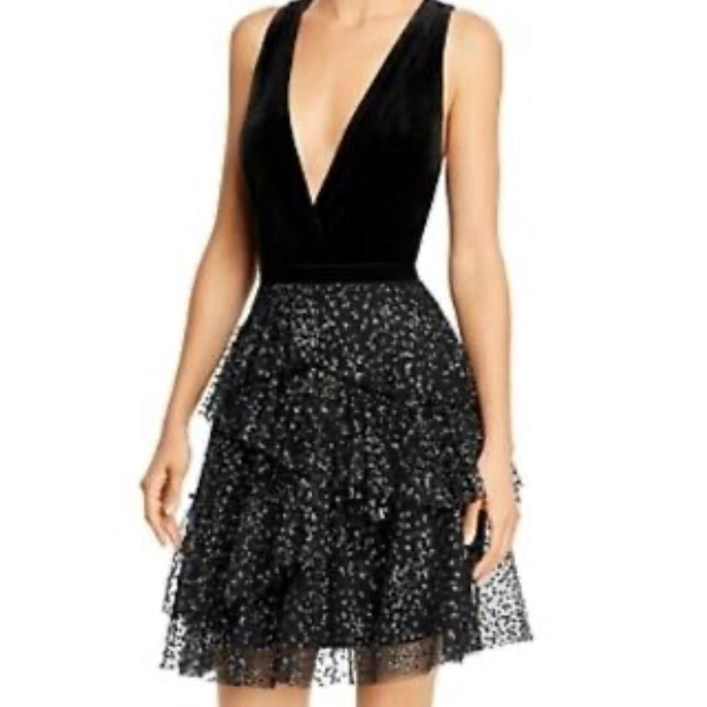 BCBG Max Azria Womens Plunging Velvet Metallic Black Dress Size XL